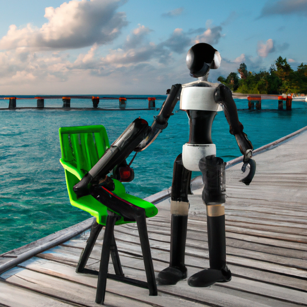 Cheffe de projet robotique sur un quai tropical avec robot mobile